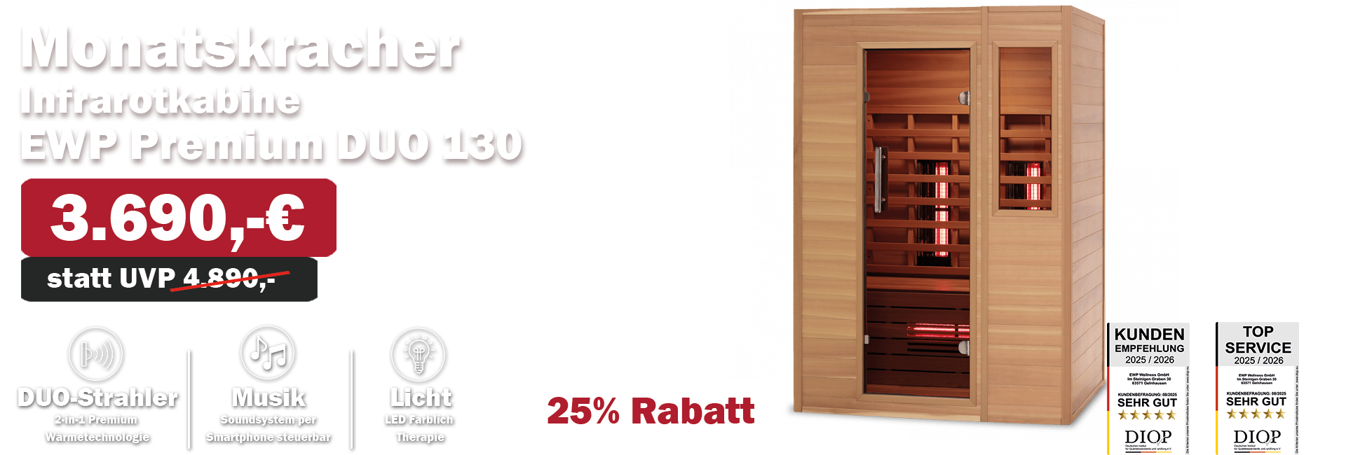 Monatskracher Infrarotkabine EWP Premium DUO 130