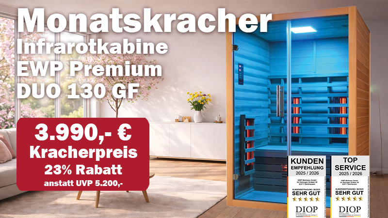 Monatskracher September 2026 Infrarotkabine EWP Premium DUO 130 GF